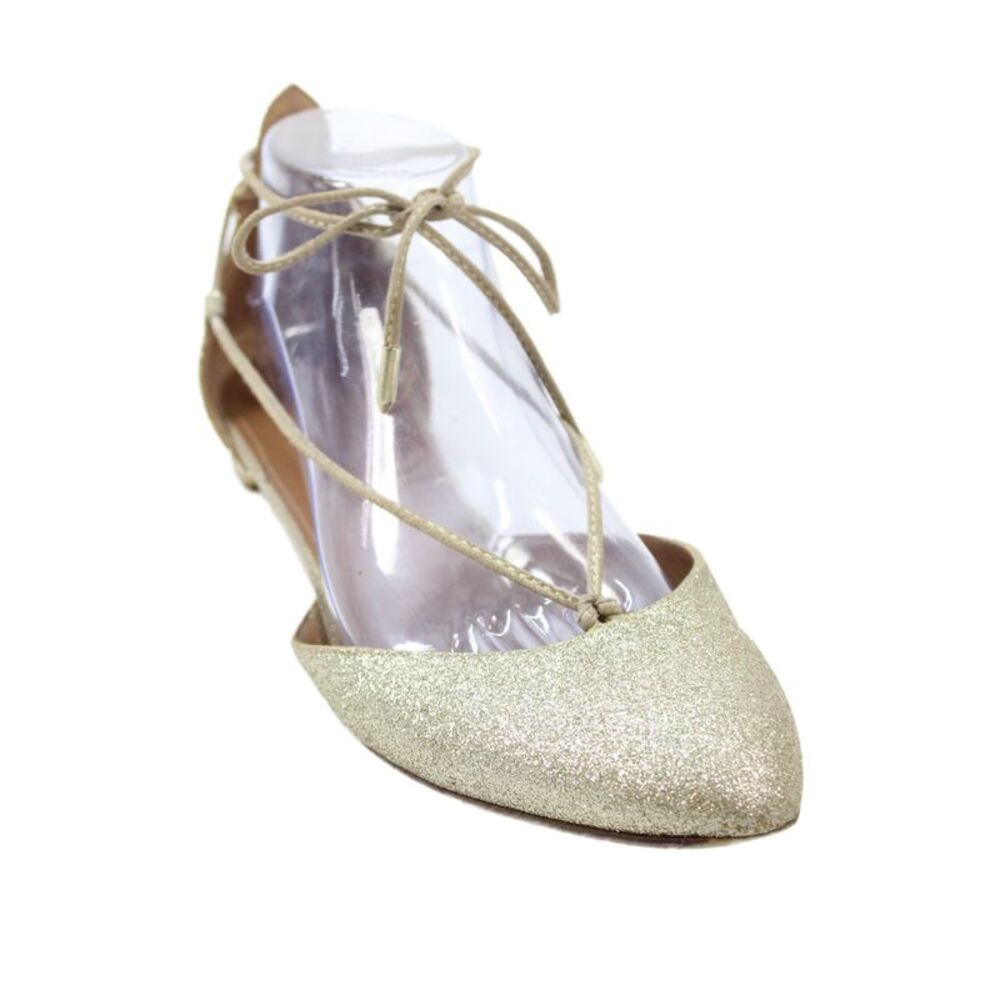 Aquazzura Womens Lace Up Ballet Flats Gold Metallic Size 39 9